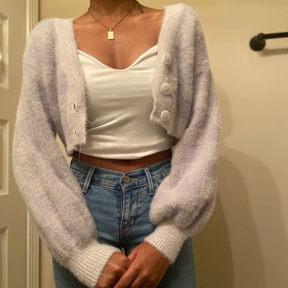 Lavender Checkered Cardigan